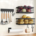Nieifi Hanging Fruit Basket 4 Pack, Wall Mounted or Adhesive Kitchen Storage Baskets with Hooks Rack & Paper Towel Holder for Pantry, Fruit & Vegetable Storage
