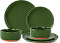 6 Piece Ceramic Plates and Bowls Sets for 2, Elegant Green | Stoneware Dinnerware Set, Dishwasher & Microwave Safe, Handcrafted, Perfect for Family and Gatherings