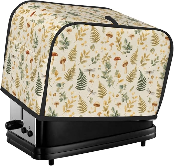 2 Slice Toaster Cover for Kitchen Mushroom Botanical Leaf aterproof and Dustproof Toaster Dust Cover with Side Pockets Decorative Universal Cover for Wide Slot Toasters and Small Appliances