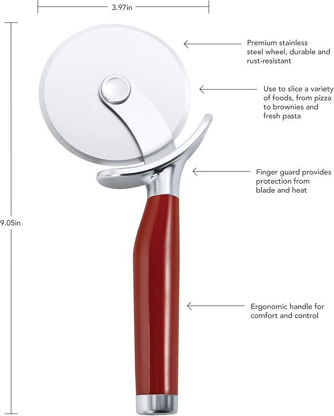 KitchenAid 8.72-Inch Stainless Steel Shears and 9-Inch Pizza Wheel with Sharp Blade and Built In Finger Guard, Red