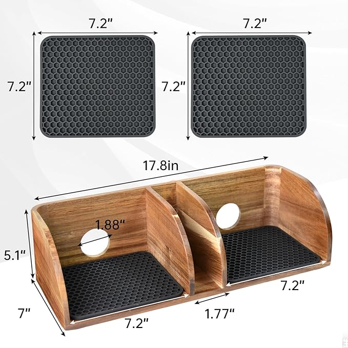 MAVOTER Acacia Coffee Bar Station Organizer Stand for Pour Over Maker, Coffee Filter Holder for Countertop ,Wooden Caddy Storage Organizers with Heatproof Mat(17.8*7*5.1 inch)