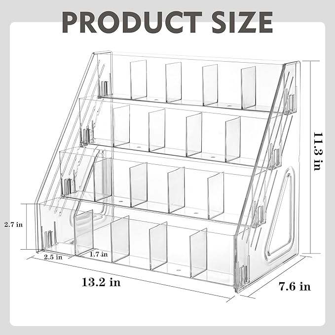 4-Tier Acrylic Drink Packet Organizer with 20 Compartments, Sugar Packets Drink Mix Organizer, Water Flavor Packet Holder for Kitchen Pantry Cabinet Storage Coffee Station