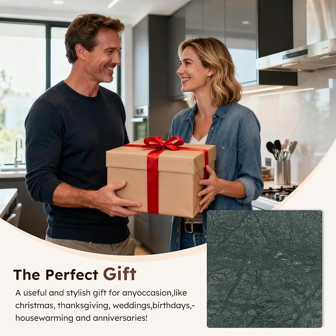 Diflart Marble Cutting Board for Kitchen, 16x16 Inch, Green, Non-Slip Feets | Natural Stone Slab Pastry Board for Baking, Cheese, Charcuterie, Dough, Chocolate, Pack of 1 Piece