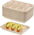 150Pcs Disposable Taco Holders for Party, Premium Bagasse Pulp Taco Plates, Taco Plates with 3 Dividers, 3-Slot Taco Tray Holder, Taco Bar Serving Set for Party Taco Tuesday Hot Dog Sandwich