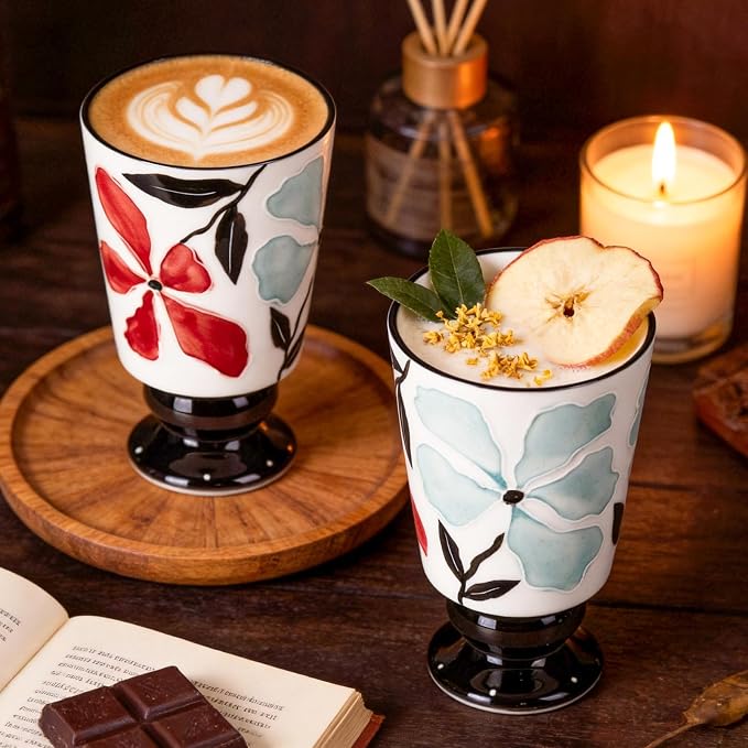 KAMMAK Ceramic Mug - Hand-Painted Coffee and Tea Mug - 400ML Vintage Breakfast Cups - Cute Mugs for Women - Ideal for Birthday - Afternoon Tea & Housewarming Gifts, GX018