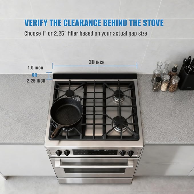 30" Slide-In Range Rear Filler Kit, Stainless Steel Stove Gap Filler Behind Range, 1" or 2.25" Adjustable Backguard Trim Kit, Easy to Install Backsplash Gap Cover Compatible with 30" Ranges, Black