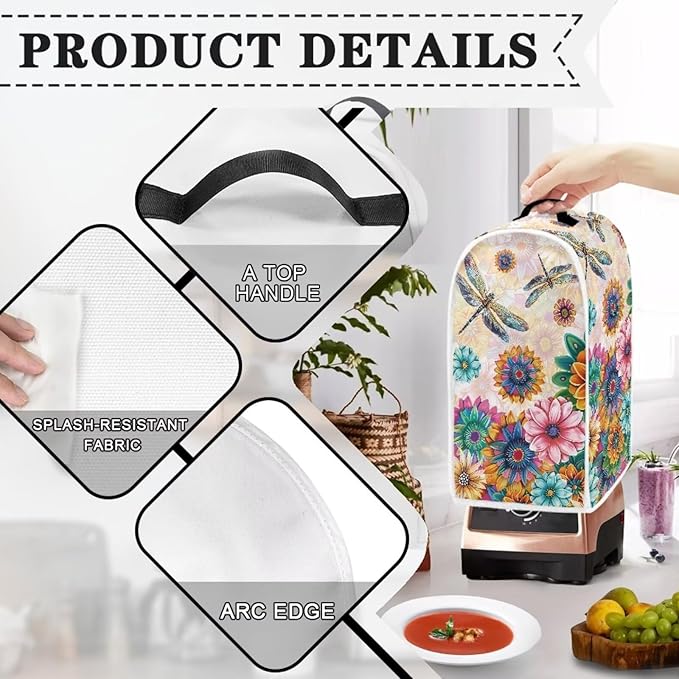 Boho Mandala Floral Blender Cover Washable Kitchen Toaster Cover Dragonfly Bread Maker Coffee Maker Protectiron Covers Size M