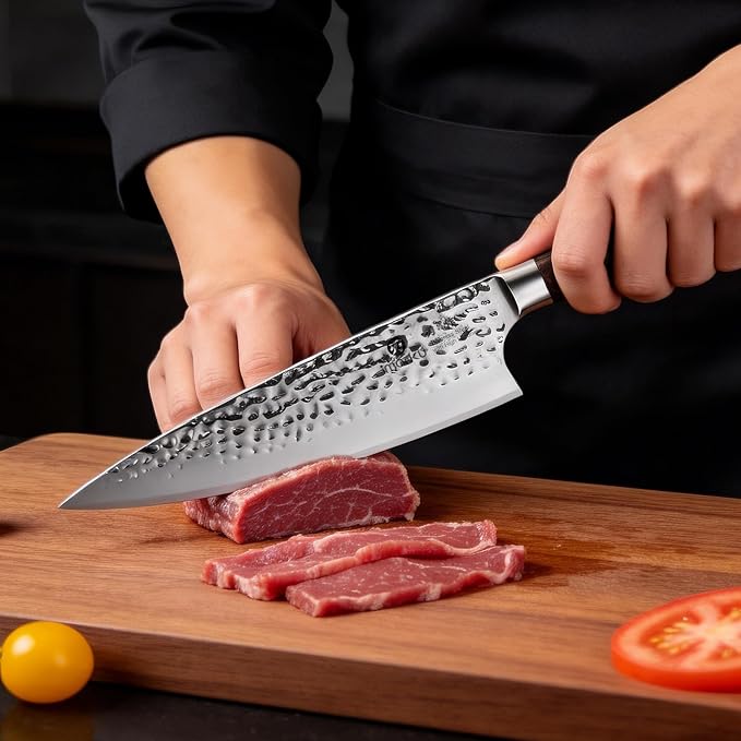 imarku 8 Inch Chef Knife, Hand-Hammered Japanese Kitchen Knife, High Carbon Steel Chef's Knife with Powder Steel Edge, Ultra Sharp Cooking Knife with Ergonomic Handle for Professional & Home Chefs
