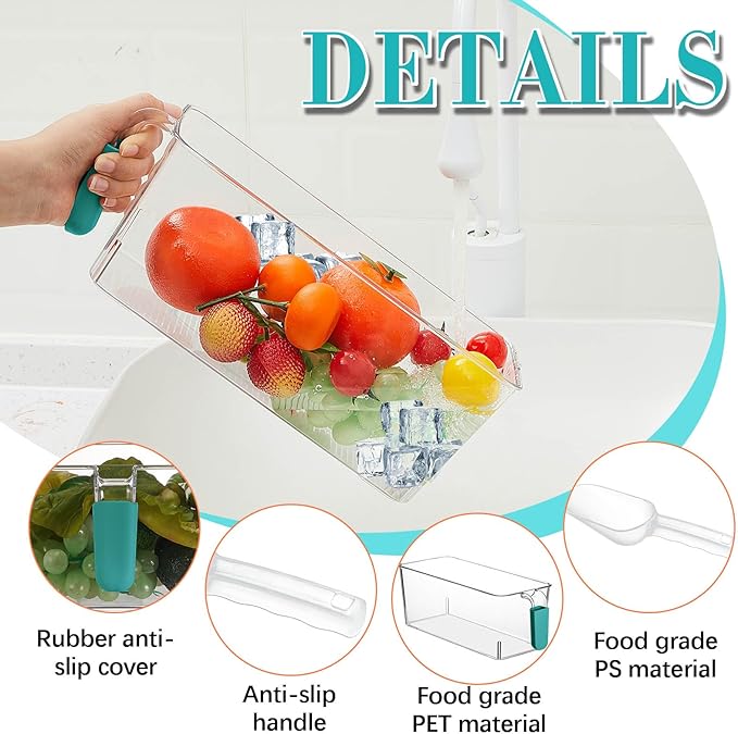 Havawish 1 Set Ice Bin and Flexible Scoop Set Plastic Freezer Ice Bin with Pull out Handle Storage Bucket Clear for Container with Bucket Scoop (10.83 x 4.92 x 4.33 in,Blue)