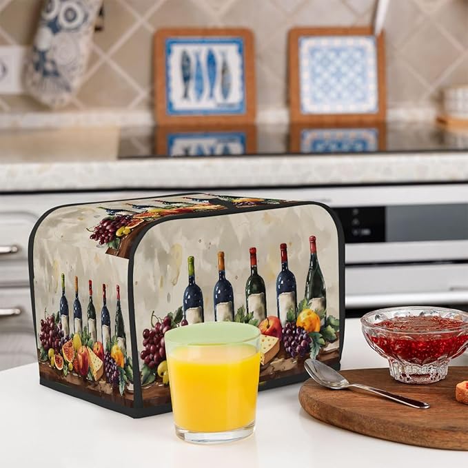 Fruit Grape Wine Cheese Toaster Cover 2 Slice Dust and Fingerprint Protection Toaster Bread Maker Covers Washable Kitchen Small Appliance Covers for Kitchen Accessories Decor Bakeware Women Gift