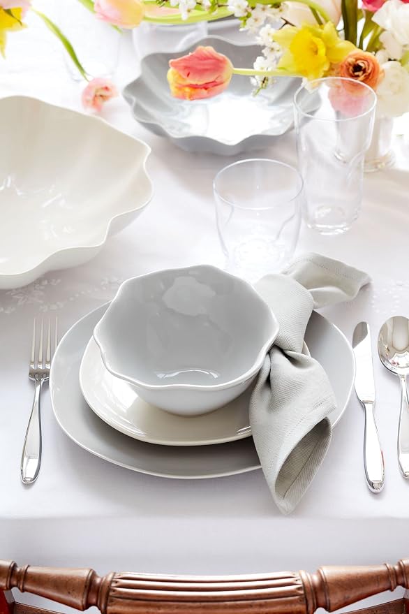 Portmeirion Sophie Conran Floret 4 Piece Place Setting | Dinner Plate, Salad Plate, Cereal Bowl, and Mug | Made from Porcelain | Microwave and Dishwasher Safe – Robins Egg
