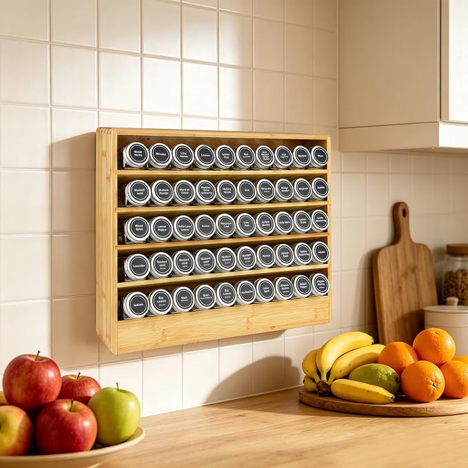 Bamboo Tiered Spice Rack Organizer for Cabinet,Wooden Seasoning Rack for Countertop, Cupboard, Pantry, Kitchen (Spice Jars Not Included)