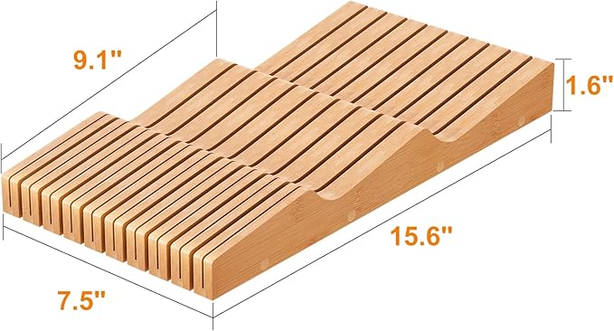 In-Drawer Knife Block Organizer - Bamboo Wood Drawer Knife Organizer-Protecting Knife Organizer Block (Not Included) (Natural, 19 Knives Dock)
