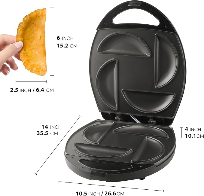 FineMade Electric Empanada Maker Machine with Press Mold, Large Dumpling Maker, Pierogi Maker Press Machine, Make 4 Psc of 6 Inches Large Empanadas, Jamaican Beef Patties,Calzones, Pocket Pies