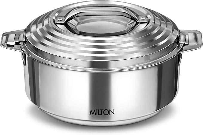 Milton Galaxia 1500 Casserole for hot food, insulated stainless steel hot pot with lid, 50 oz (2000 ml) 1.58 qt, Serving box (bowl, dish) for food and roti Food Warmer Cooler, Silver