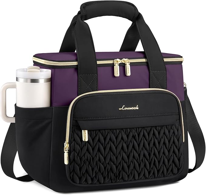 LOVEVOOK Lunch Bag Women, Insulated Wide Opening Adult Lunch Box for Women Work with Cup Holder, Large Lunch Cooler Tote Bag with Utensils Pocket for Office Campus Picnic Beach Mom Nurse Family