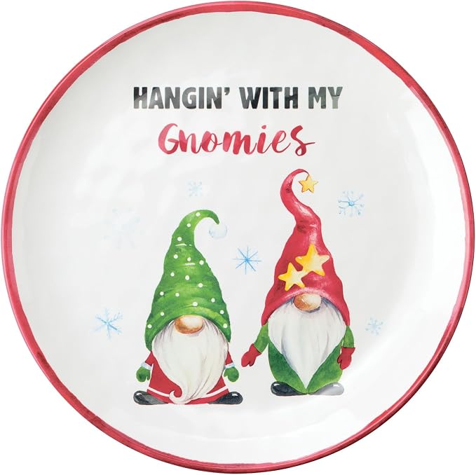 UPware 12 Piece Gnomies Melamine Dinnerware Sets, Outdoor Dishes Set, Plates and Bowls Sets, Christmas Decorations, Service for 4, White