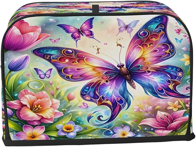 Colorful Flower Butterfly Toaster Cover 2 Slice Dust and Fingerprint Protection Toaster Bread Maker Covers Washable Kitchen Small Appliance Covers for Kitchen Accessories Decor Bakeware Women Gift