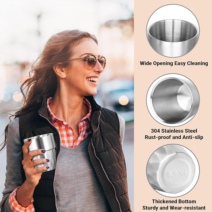 Metal Glasses, 10 oz Insulated Tumbler, 8 Pack Double Wall Unbreakable Stackable Insulated Stainless Steel Cups Premium Drinking Water Tumblers for Travel Camping Home Outdoor