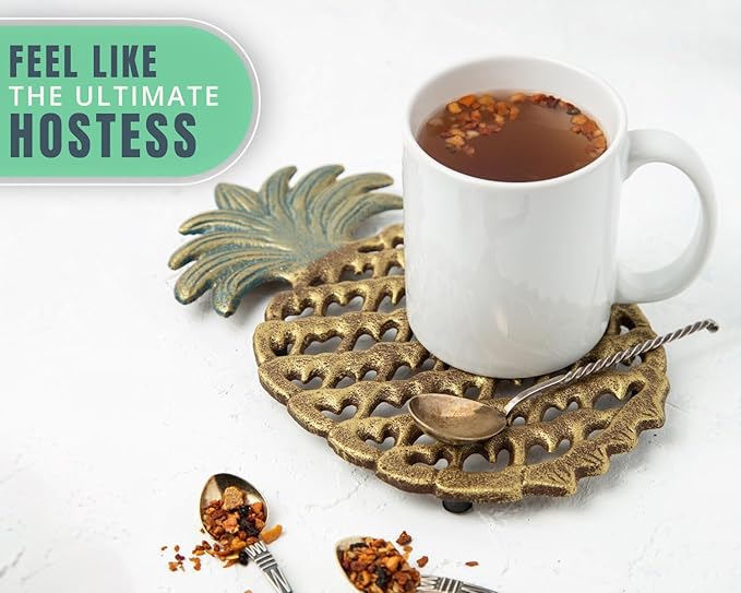 Comfify Cast Iron Pineapple Trivet - Decorative Cast Iron Trivet For Kitchen Or Dining Table - Vintage, Rustic Design - Protect your Countertop from Hot Dishes - With Rubber Pegs/Feet - Recycled Metal