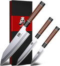 SHAN ZU 3PCS Japanese Knife Set, 9 Layers 10Cr15MoV High Carbon Steel Professional Kitchen Knives, Sharp Chef Knife Set with Ergonomic Red Sandalwood Handle, Sashimi Cooking & Cutting Knives Set