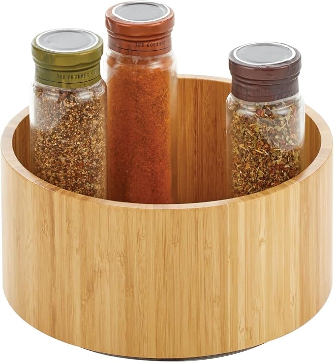 mDesign Lazy Susan Turntable Bamboo Spinner for Kitchen Cabinet, Pantry, Fridge, Cupboards, or Counter, Fully Rotating Organizer for Food, Spices, or Condiments, 9" Round, Echo Collection, Natural/Tan