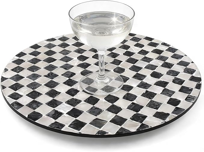 13.4" Mother of Pearl Lazy Susan, 360 Degrees Rotating Table Turntable Organizer Round Wood Spinning Tray for Countertop Table Cabinet Living Room Kitchen Office Home Decor
