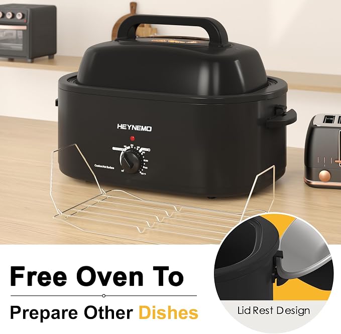24 Quart Electric Roaster Oven with Visible & Self-Basting Lid, Large Turkey Roaster with Defrost Warm Function, Adjustable Temperature, Removable Pan Rack, Stainless Steel