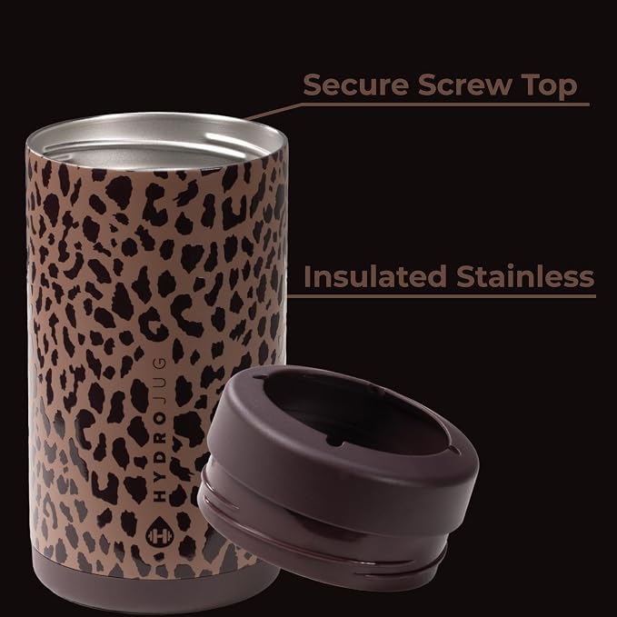 HydroJug Tall Can Cooler 16 oz, Stainless Steel Can Holder, Brown Leopard