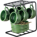 vicrays Ceramic Espresso Coffee Cups - 4 oz Porcelain Espresso Cups Set with Saucers Spoons and Metal Stand for Tea Cafe Cappuccino Latte - Set of 6 - Green