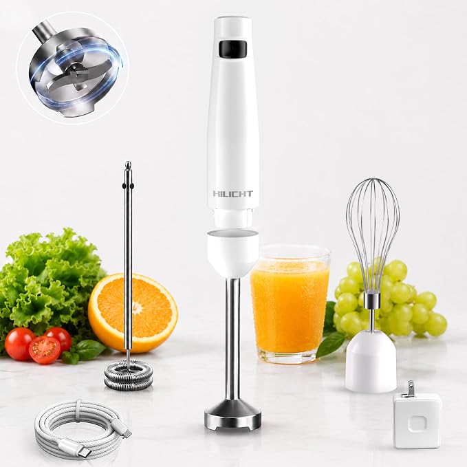 Cordless Immersion Blender, 3-in-1 Hand Blender with Charger | Blend Anywhere: Wall Charger, Brushless Motor, Whisk & Frother, 60+ Bowls, Smoothies, Soup, Baby Food