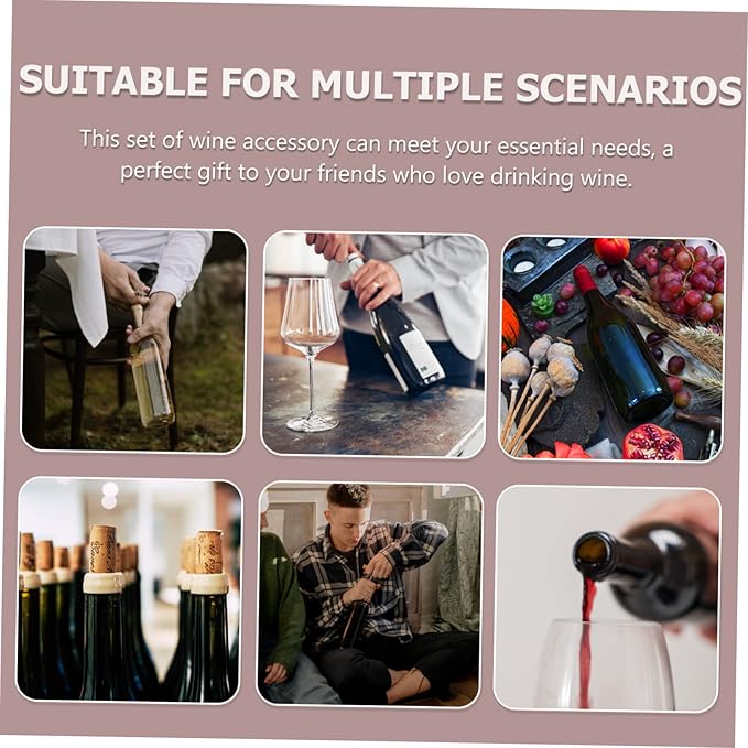 6-Piece Wine Accessories Set Includes Rotary Bottle Opener Vacuum Wine Stoppers Pourer and Foil Cutter for Home Entertaining and Lovers