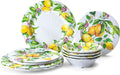 LEHAHA Lemon Melamine Dinnerware Dish Set – 12 Piece Indoor and Outdoor Plates and Bowls Sets for Everyday Use, Dishwasher Safe, Unbreakable Kitchen Dinner Set, Service for 4…