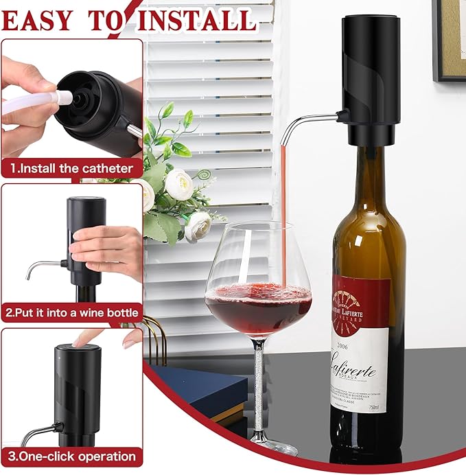 BLUBYEES Electric Wine Aerator Pourer with USB Rechargeable, Automatic Wine Bottle Dispenser Machine and Multi-Smart Wine Decanter, Perfect Wine Gifts for Wine Lovers