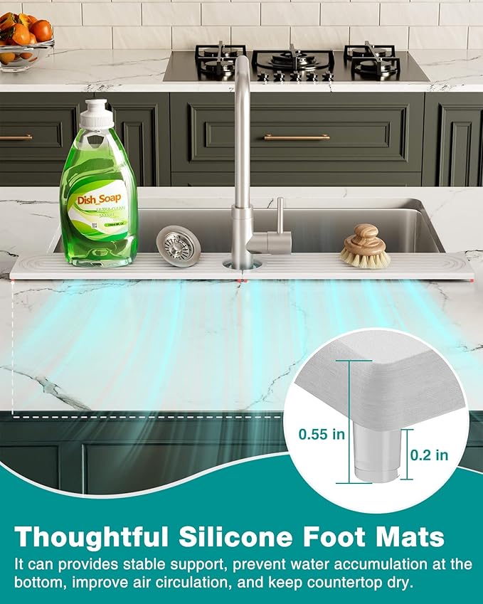 Stone Faucet Mat for Kitchen Sink, Diatomite Sink Protectors - Prevent Moisture Drying Stone Tray Fit Kitchen Counter & Bathroom Counter (White, 23.6" x 4")