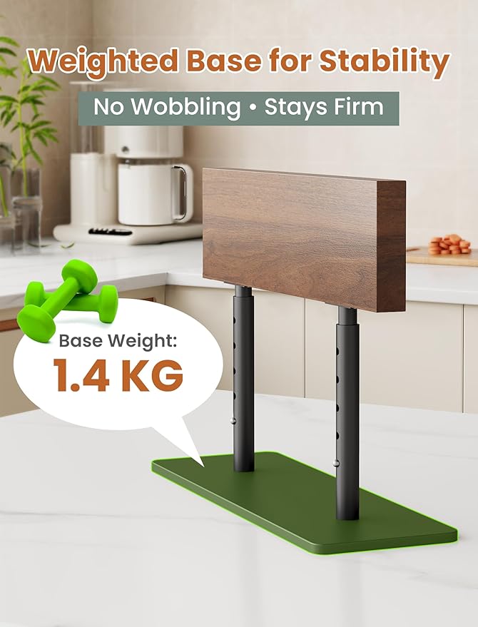 NiHome Magnetic Knife Holder, Adjustable Height (8.66–11.81") Acacia Wood Knife Block, Double-Sided Magnet Stand with Heavy Duty Metal Base, Non-Slip Organizer for Kitchen Countertop