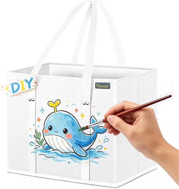 BALEINE 1Pk Reusable Grocery Bags, Foldable Shopping Bags for Groceries with Reinforced Bottom & Handles (White)
