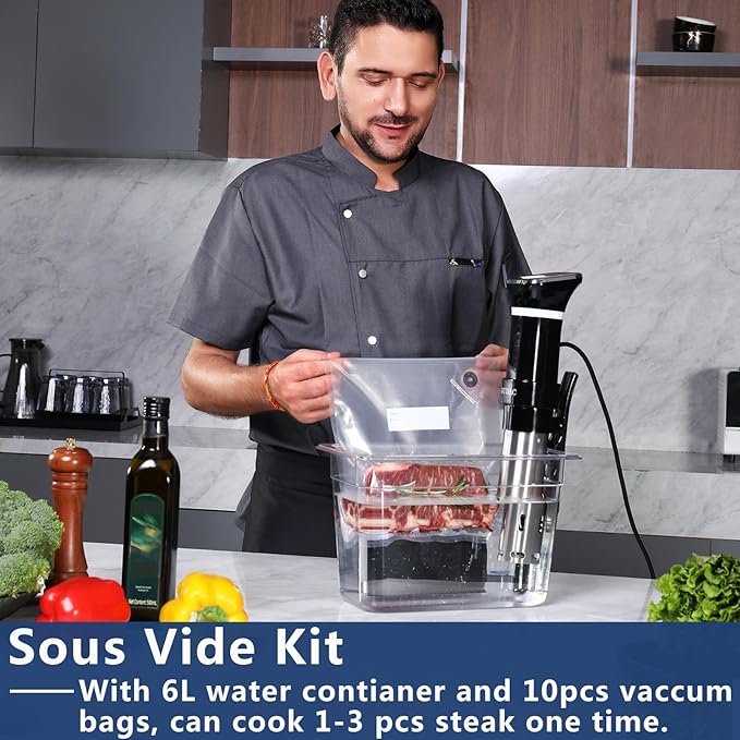 Sous Vide Precision Cooker, 1100 Watts, Sous Vide Machine Kit, Immersion Circulator, With 6L Water Container and 10pcs Sous Vide Bags
