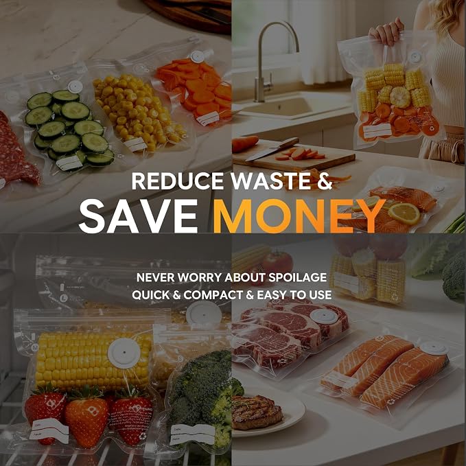 Reusable Vacuum Sealer Bags for Food – 30 BPA-Free Medium (10 × 11in) with Food Storage Bags, Freezer Microwave Safe – Odor Resistant, Leak-Proof – Compatible with Compact Vacuum Sealer