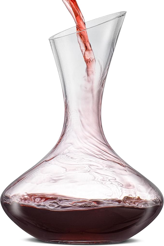 JoyJolt Lancia Wine Decanter Crystal Wine Aerator Handmade Base Glass Pitcher Ultra Elegant Design Easy Pour Slanted Spout for Wine 1200ml (40 fl.oz)