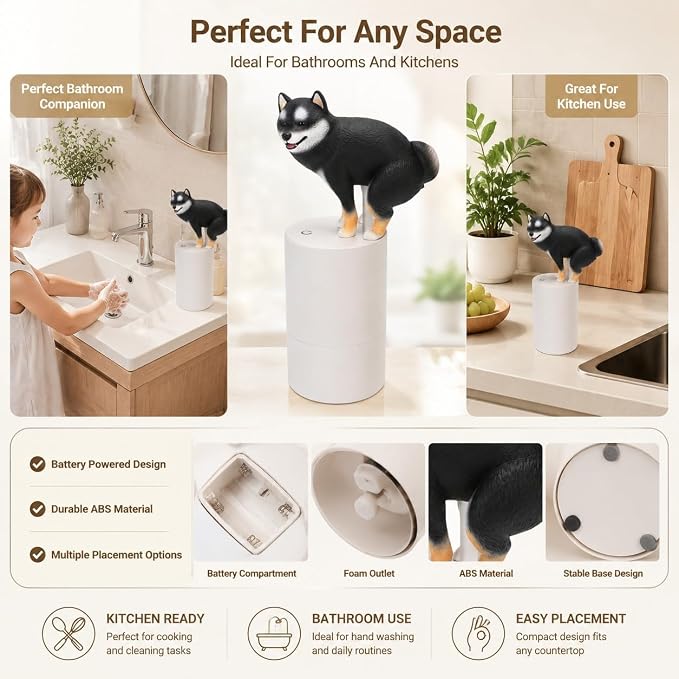 Playful Dog Foam Soap Dispenser, Automatic Soap Dispenser Touchless, Funny Puppy Poop Induction Hand Washer, Automatic Soap Dispenser for Kitchen Bathroom (Black)