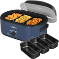 Sunvivi 20QT Roaster Oven, Electric Roaster with 3 Compartments, Turkey Roaster Oven with Self-Basting Lid, Removable Pan & Rack, Defrost & Warm Function, Fit Turkey Up to 24LB, Stainless Steel, Blue