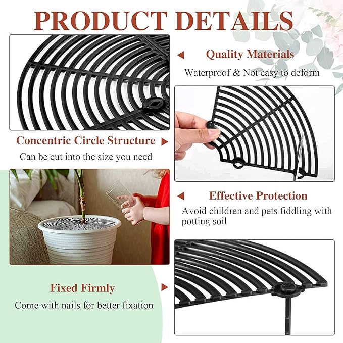 Z Metnal Plant Pot Protector, Plastic Grid Pot Cover, Flower Protector Stopper for Cat Dog Digging, Baby Kids Safety - Black, 11.8 inch (4-pack)