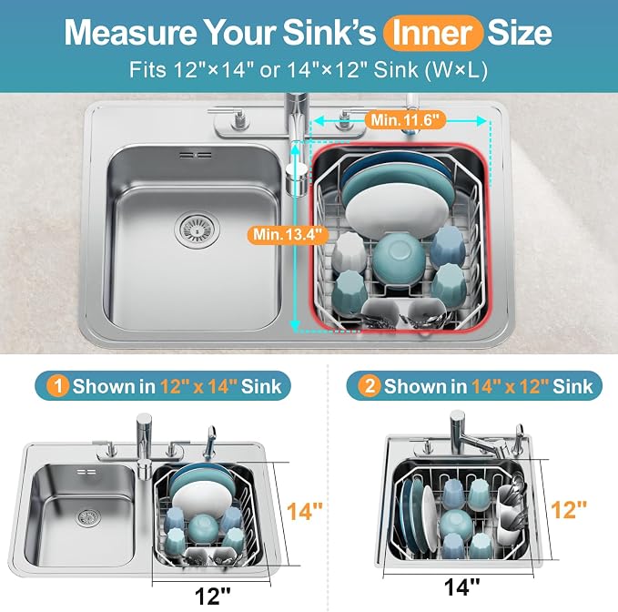 GSlife Small in Sink Dish Drying Rack - Compact Dish Drainer for RV Kitchen Apartment Sink, Rust Resistant Inside Sink Rack, 1–2 Person Households, 11.6" W x 13.4" L, White