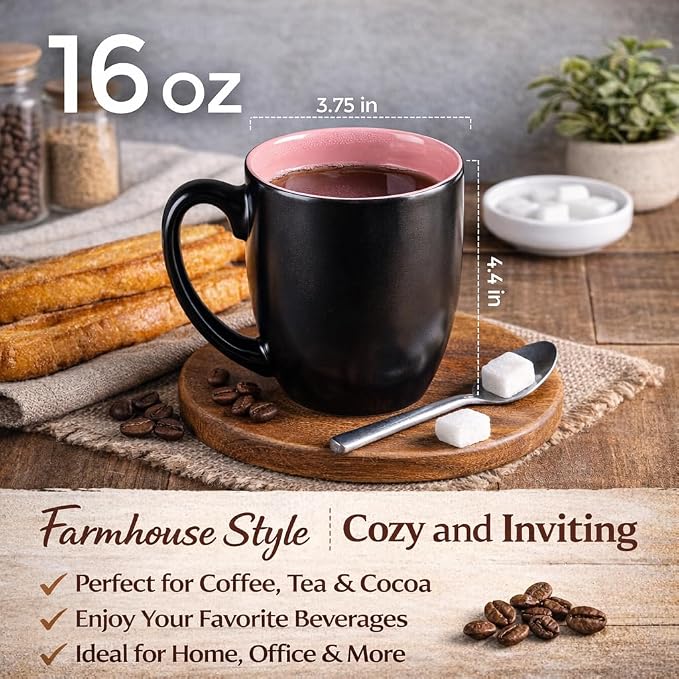 GBhome 16oz Coffee Mugs Set of 6, Large Ceramic Coffee Mugs for Man, Woman, Dad, Mom, Modern Coffee Mugs Set with handle for Tea/Latte/Cappuccino/Milk/Cocoa. Dishwasher&Microwave Safe,Pink