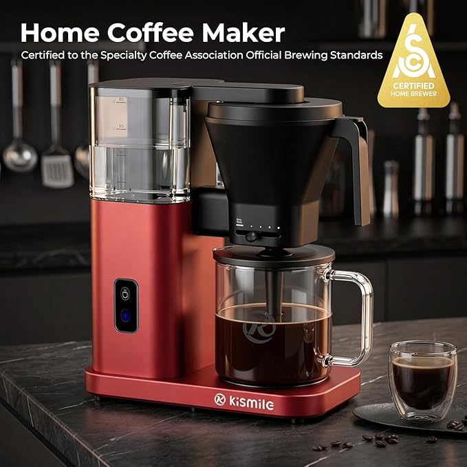Kismile 8 Cup Drip Coffee Maker, SCA Certified Hot & Cold Brew Coffee Machine, Fast Heating to 197–205℉, 40 Min Keep Warm, Adjustable Flow Control, Easy to Clean