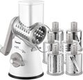 Geedel Rotary Cheese Grater Cheese Shredder - Upgraded 6-in-1 Cheese Grater with Handle and Strong Suction Base, Multi-purpose Vegetable Slicer Ice Shaver Nuts Grinder for Ice, Vegetables, Fruit