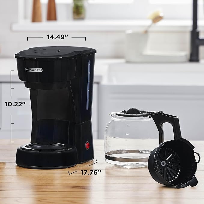 BLACK+DECKER 12-Cup Coffee Maker with Easy On/Off Switch, Easy Pour, Non-Drip Carafe with Removable Filter Basket, Vortex Technology, Black (Pack of 4)