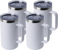 DOMICARE 24oz Mug with Handle and Lid, Stainless Steel Coffee Mug, Travel Mug with Handle, Double Wall Vacuum Coffee Tumbler, Reusable Insulated Cup, White, Pack 4