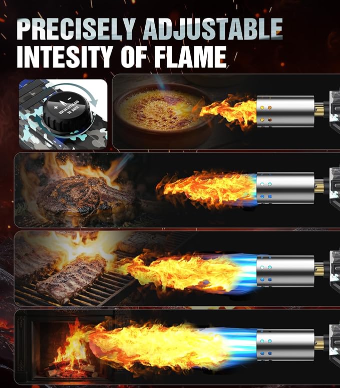 Powerful Propane Torch Gun, Kitchen cooking Torch lighter with Adjustable Flame, Flame Thrower Gun Butane Torch for Searing Steak, BBQ, Campfire, Fireplace (Tank Not Included)(Camouflage)